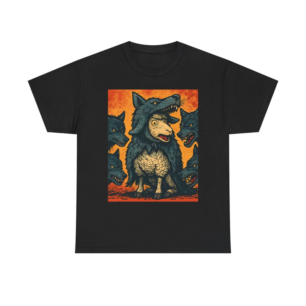 Wolf Costume Sheep T-Shirt — Humorous Dark Folk Art Graphic Tee