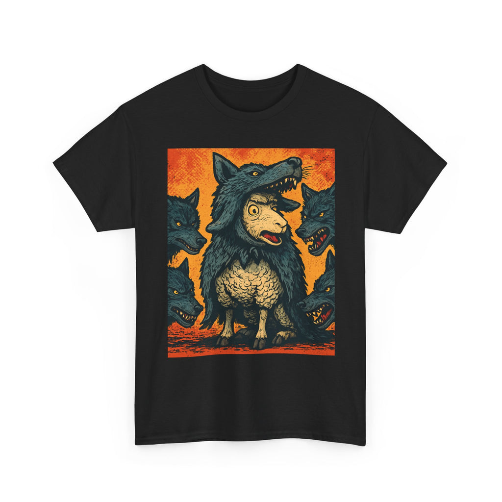 Wolf Costume Sheep T-Shirt — Humorous Dark Folk Art Graphic Tee