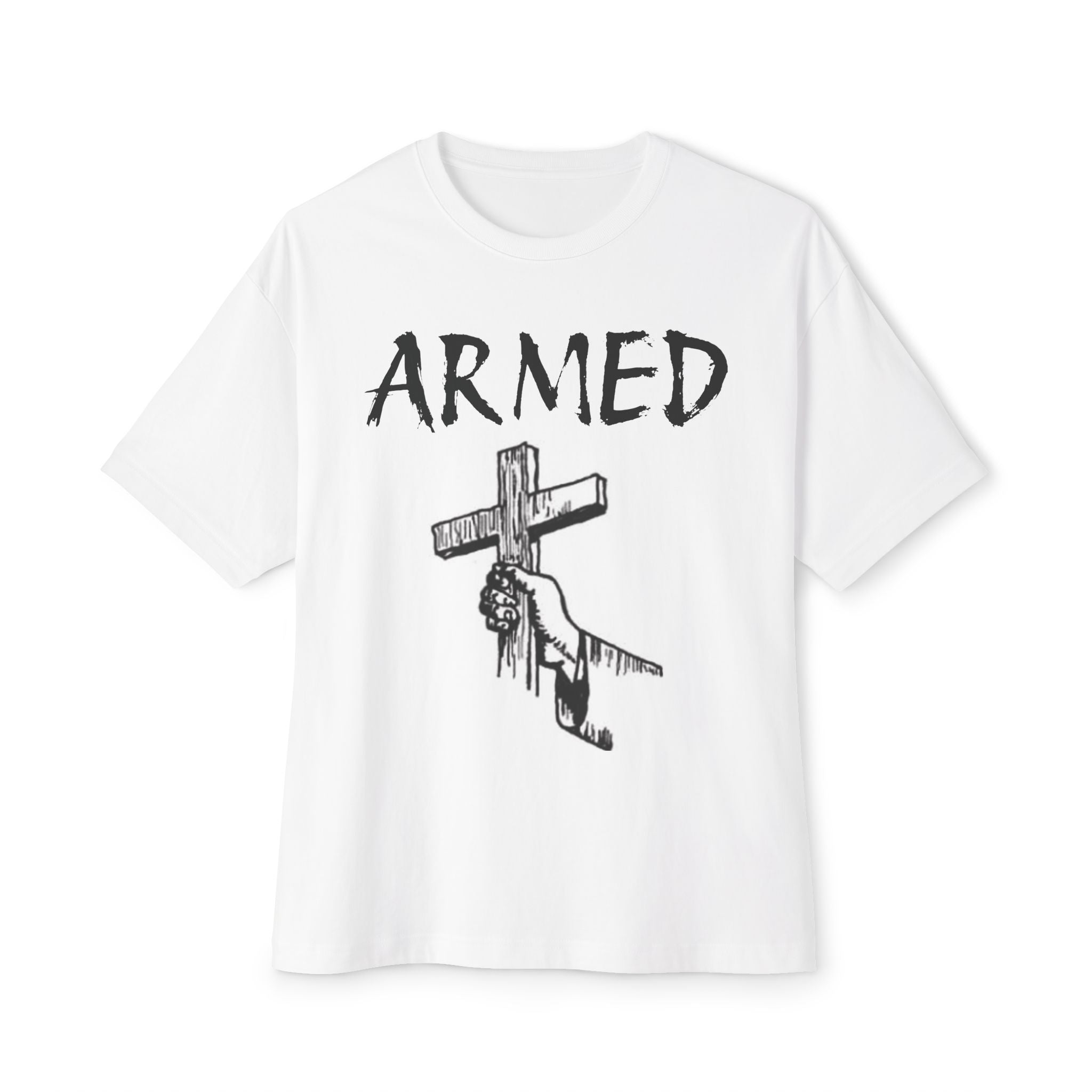 Copy of Armed (religious cross) Unisex Oversized Boxy Tee - Casual, Artsy, Graphic Shirt for Everyday Wear, Unique Gift, Streetwear Style, Comfortable T-Shirt
