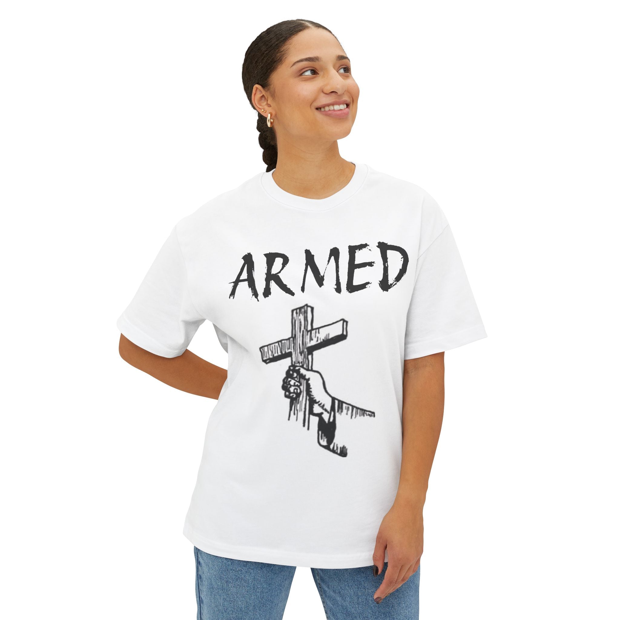 Copy of Armed (religious cross) Unisex Oversized Boxy Tee - Casual, Artsy, Graphic Shirt for Everyday Wear, Unique Gift, Streetwear Style, Comfortable T-Shirt